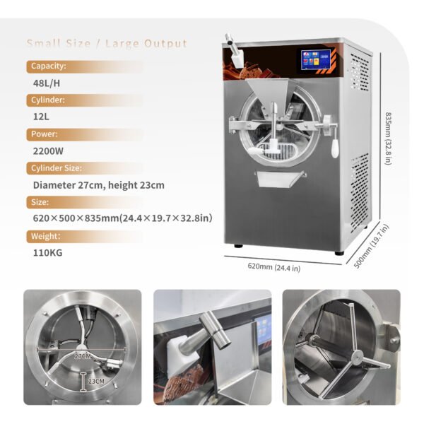 Commercial Professional Hard Ice Cream Machine Stainless Steel 48L Gelato Hard Ice Cream Machine - Image 4